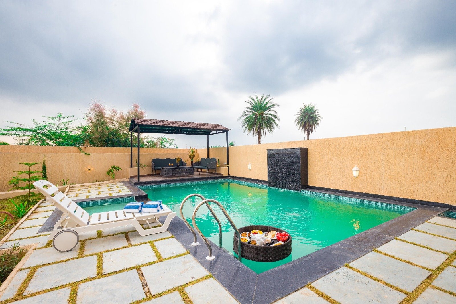 2 BHK private pool villa in Udaipur with swimming pool and garden