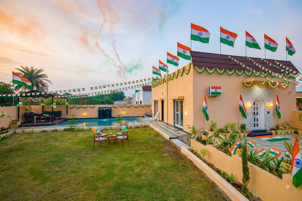 Calista Palms private pool villa in Udaipur decorated for Independence Day