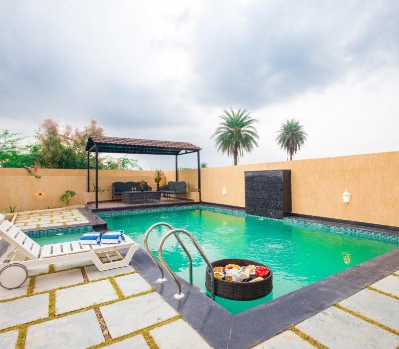 2 BHK private pool villa in Udaipur with swimming pool and garden